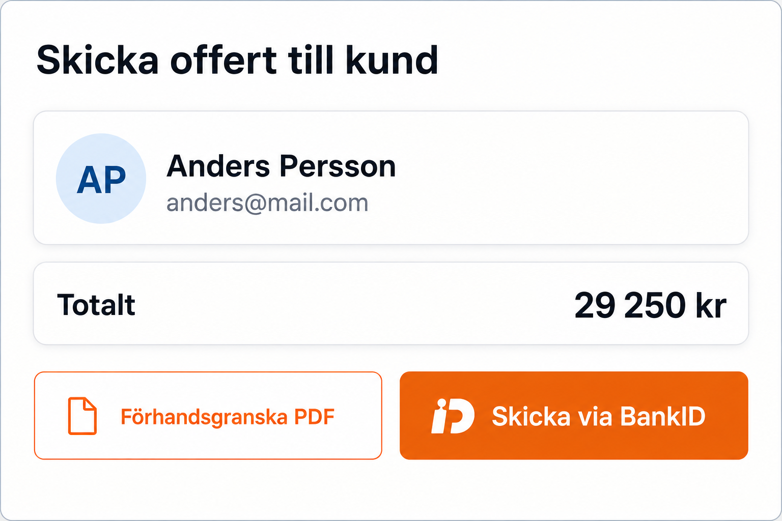 Merge Quote — skicka offert till kund med BankID